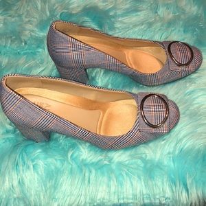 Block Heels Pump Plaid Fabric , like new size 8